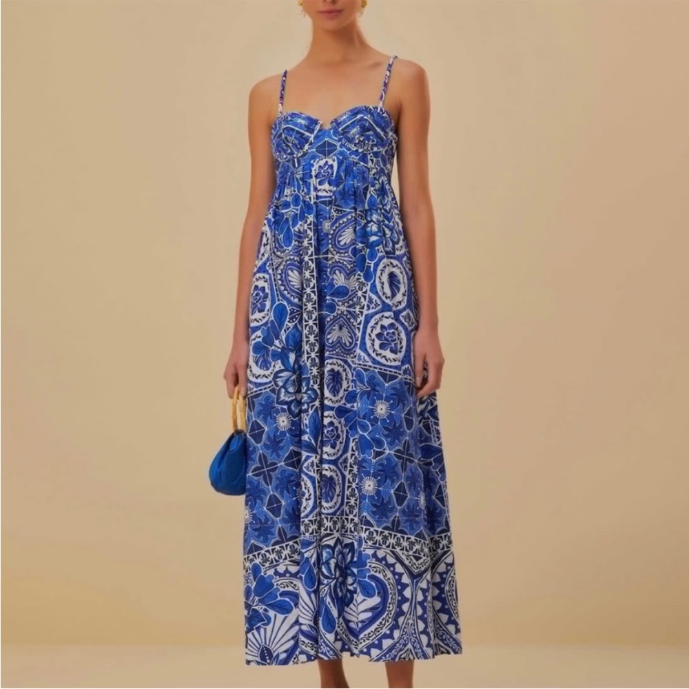 FARM Rio Blue Tile Dream Sleeveless Maxi Dress